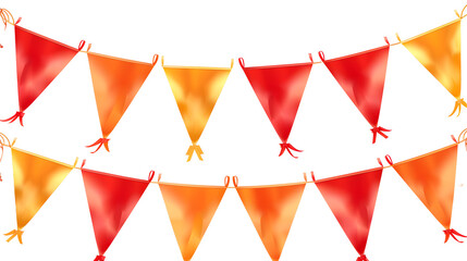 Vector realistic isolated orange and red party flags for decoration and covering on the transparent background. Concept of birthday, holiday and celebration.