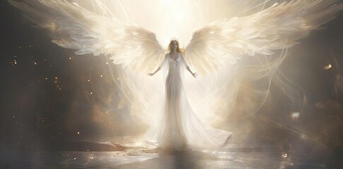 angel background with white angel wings on a dark background