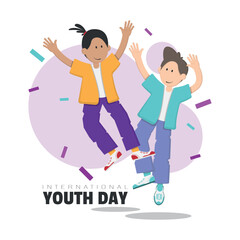 International Youth Day poster with two young men jumped happily