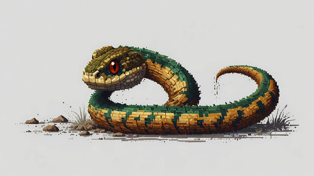 8-bit pixel snake on a white background