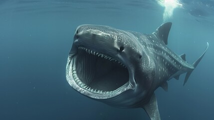 Naklejka premium Whale Shark Open Mouth Underwater