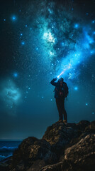 Obraz premium silhouette of a person Under the Milky Way