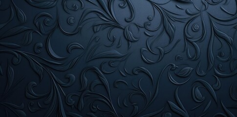 navy background with a pattern of leaves and swirls