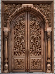Opulent Carvings: Floral and Geometric Patterns on Luxurious Wooden Door