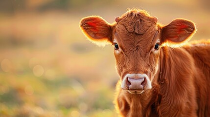Adorable portrait of a young red cow with a friendly expression