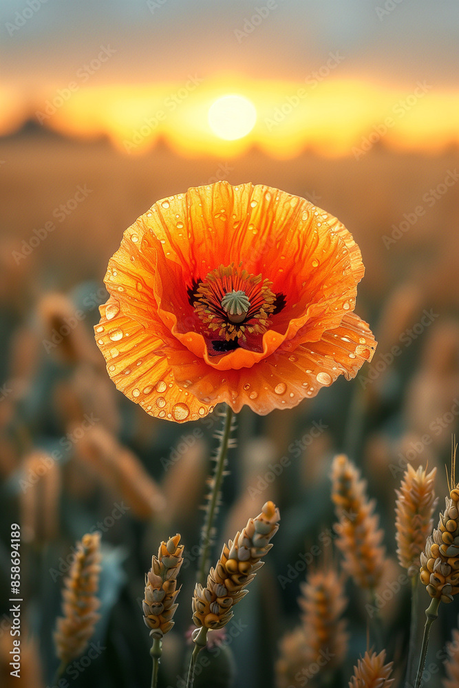 Poster poppy flower in the sunset