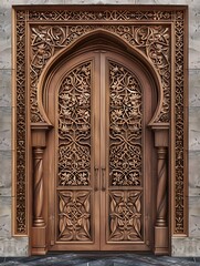 Timeless Beauty: Luxurious Wooden Door with Floral and Geometric Patterns