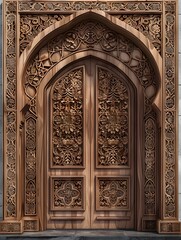 Luxurious Wooden Door with Carved Patterns