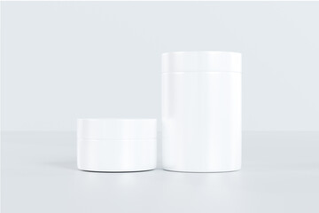 3D Rendering Blank Packaging White Mockup of different cosmetic bottles and container isolated on white background.
