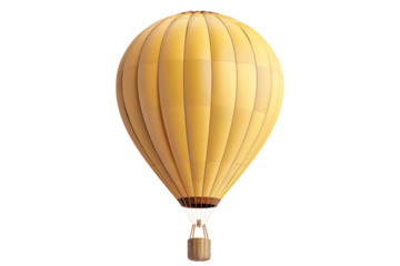 A yellow hot air balloon isolated on a white background. Perfect for travel or adventure themed designs and creatives.