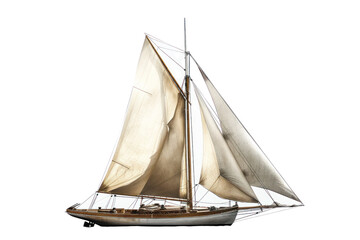 Elegant sailboat with white sails, captured against a clear white background. Perfect for nautical, travel, or transportation themes.