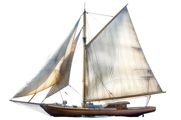 Obraz premium Beautiful vintage sailboat with large white sails on a transparent background, perfect for nautical and maritime themes.