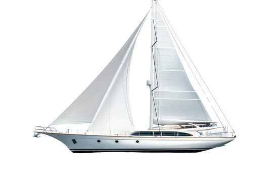 Elegant sailboat with white sails on isolated background, showcasing a modern and sleek nautical design perfect for maritime adventure.