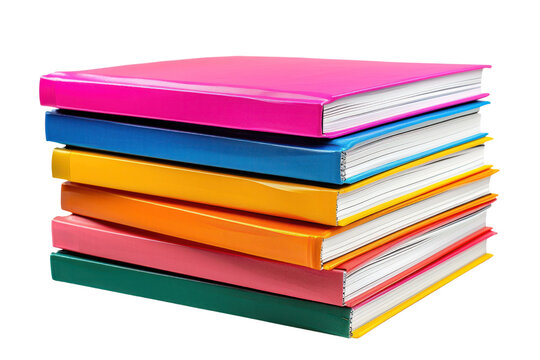 Colorful stack of notebooks, isolated on white background. Perfect for educational and office use. Vibrant colors enhance creativity and learning.