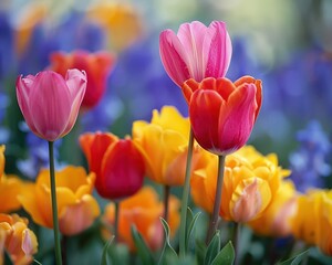 Vibrant spring flowers in a garden