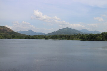 Mountain landscape, picturesque mountain lake in the summer morning, Beauty of nature concept background. lake and mountain on background in the morning time. natural landscape