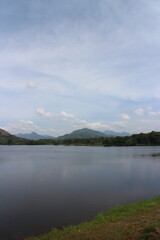 Mountain landscape, picturesque mountain lake in the summer morning, Beauty of nature concept background. lake and mountain on background in the morning time. natural landscape