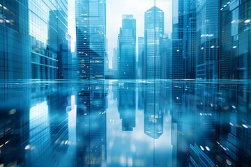 Fototapeta premium Modern city skyline with skyscrappers and reflection created with Generative AI