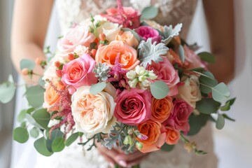 Obraz premium Elegant bridal bouquet with roses