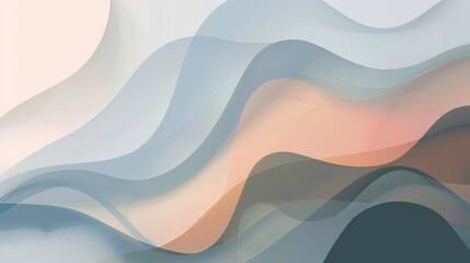 Fototapeta premium Abstract background with flowing, layered waves in muted tones of blue, pink, and brown.