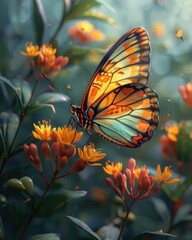 Obraz premium Close-up of a butterfly on a flower, showcasing the delicate beauty of nature in vivid detail.