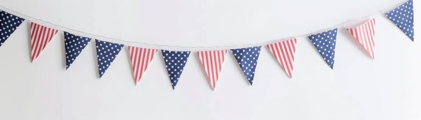 Obraz premium Pink and blue patterned bunting flags on white background.