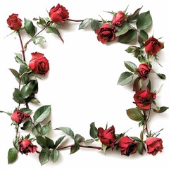 Rose flowers, frame of red roses on a white background, drawn in watercolor