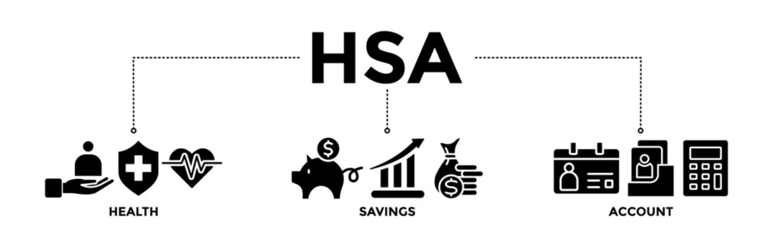 HSA banner icons set for health saving account with glyph style icon of healthcare, growth, id card, and accounting	