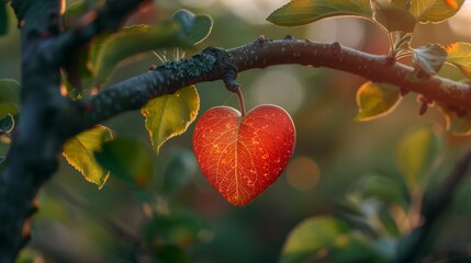 red heart on a tree, Ai generate