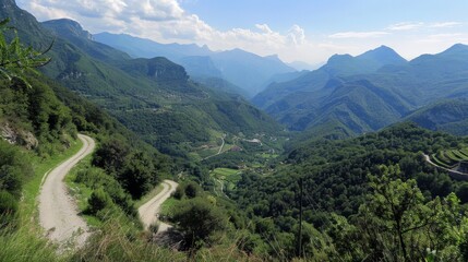 Fototapeta premium Cascade down the winding paths of the mountainside, where every twist and turn reveals breathtaking vistas and hidden wonders.