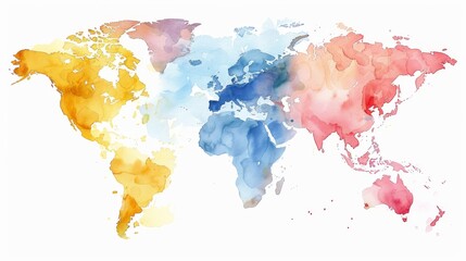 a world map clipart, geographic element, watercolor illustration, pastel colors,