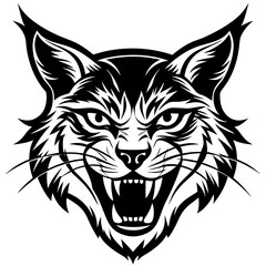 bobcat angry head top view, silhouette vector 
