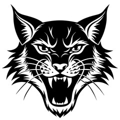 bobcat angry head top view, silhouette vector 