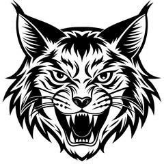 bobcat angry head top view, silhouette vector 