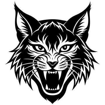 recommend clip art: bobcat angry head top view, silhouette vector 