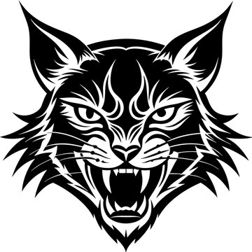 recommend clip art: bobcat angry head top view, silhouette vector 