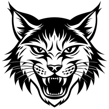 recommend clip art: bobcat angry head top view, silhouette vector 