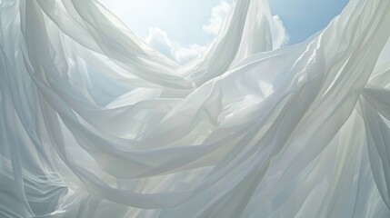 Obraz premium A sea of white curtains suspended in midair giving the illusion of floating in a cloud.
