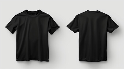 Boy`s black t-shirt mockup template, front and back on gray background 