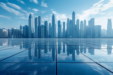 Fototapeta premium Modern city skyline with skyscrappers and reflection created with Generative AI