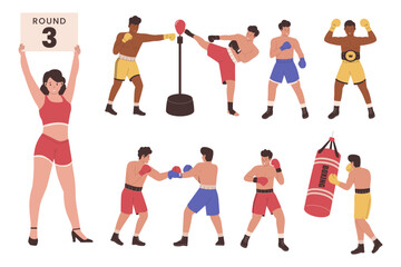 Set of people boxing gloves fighting. Illustration for websites, landing pages, mobile apps, posters and banners. Trendy flat vector illustration