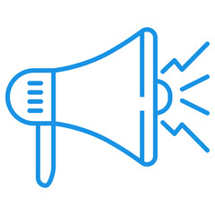 Megaphone icon with blue linear design on white background