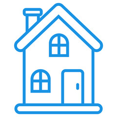 House building icon with blue linear design on white background