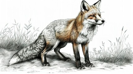 Fototapeta premium Ink Sketch Fox Collection: Retro Animal Illustrations