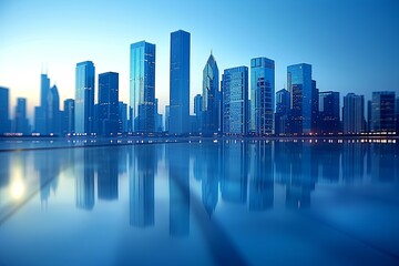 Fototapeta premium Modern city skyline with skyscrappers and reflection created with Generative AI