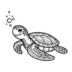 Fototapeta premium Line art of sea turtle swimming cartoon vector