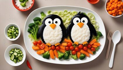 Fototapeta premium Food vegetables for kids children of animal penguin concept creative 5