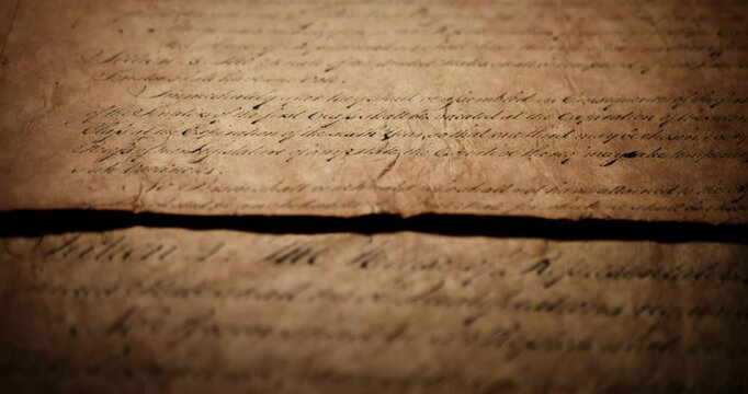 Panning across  US American declaration of independence, stopping at We The People on old style parchment. For American Independence Day on the 4th of July, or other patriotic American celebrations.