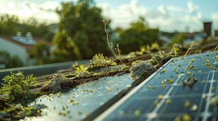 Fototapeta premium Bird waste on the solar panels installed on a residential roof