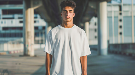 Young man in Oversize T shirt mockup psd, Template for your design